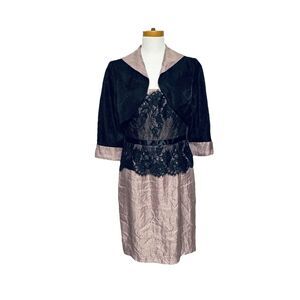 Adrianna Papell Blush w Black Lace & Crop Bolero Jacket 2 Pc Set Women's size 8